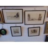 Four framed etchings