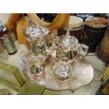 A Silver plated tea set on tray