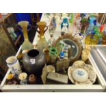 A qty of oddments in brass book ends, vases, barbola mirror etc.