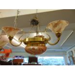 A brass three branch ceiling light,