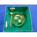A Jade bangle, 7cm Dia, and other items, earrings,