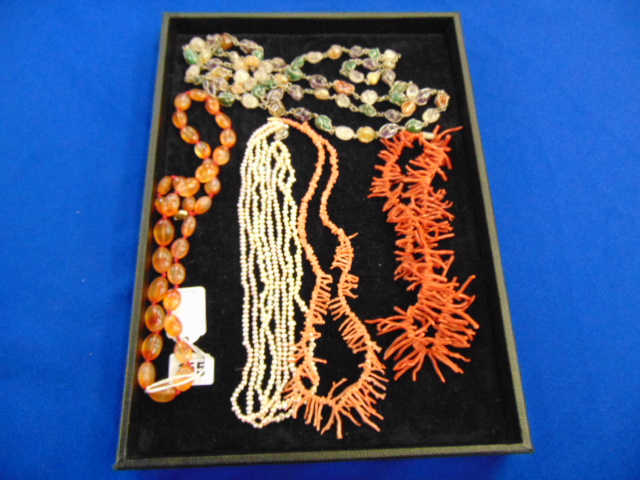 Six necklaces, two Italian, coral, seed pearls etc.