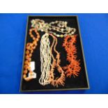 Six necklaces, two Italian, coral, seed pearls etc.