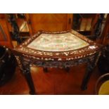 A Chinese table with Mother of Pearl painted ceramic top a.