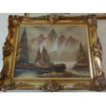 A gilt framed oil, Mountain scene,