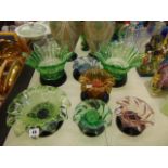A collection of glass centre pieces on stands