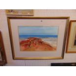 A framed watercolour/ ink Australia seascape,