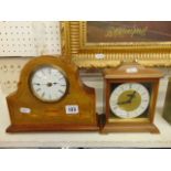 An inlaid Mahogany Edwardian mantle clock working order plus another