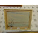 A framed watercolour, seascape,