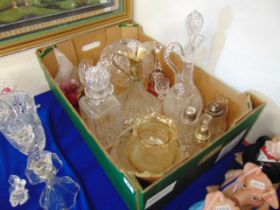 A qty of crystal decanters and other glass