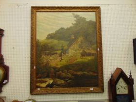 A framed oil on canvas cottage scene