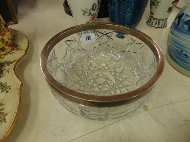 A Silver rimmed cut glass fruit bowl