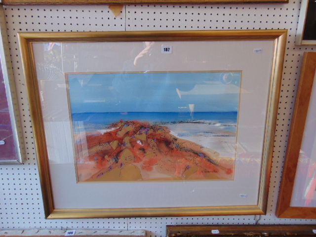 A framed watercolour/ ink Australia seascape,