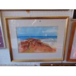 A framed watercolour/ ink Australia seascape,