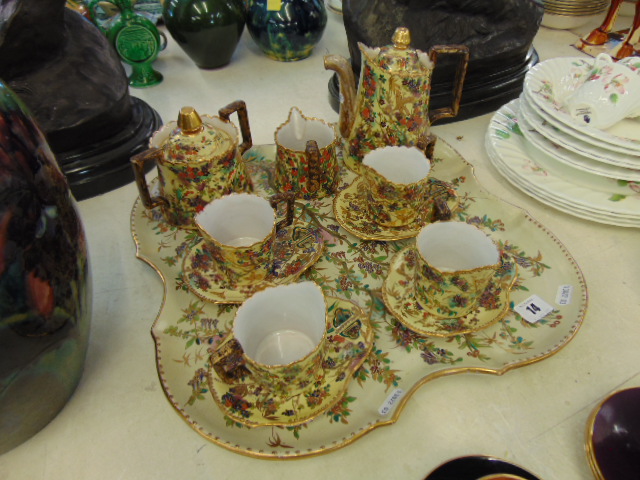 A fine hand painted French coffee set of tray, Marked H Prost, Charolles on base, - Image 2 of 3