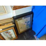 Six framed oriental silk panels