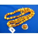 Two Vintage Baltic Amber necklaces plus a brooch