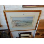 A framed watercolour seascape,