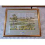 A framed watercolour landscape