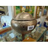 A continental white metal lidded pot,