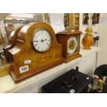 An inlaid Mahogany Edwardian mantle clock working order plus another