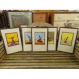A set of five French 1882-1965 framed pictures, published to Gallerie Lutetia,