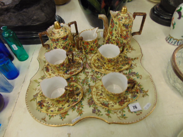 A fine hand painted French coffee set of tray, Marked H Prost, Charolles on base,