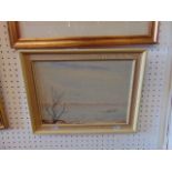 A framed watercolour, seascape,