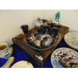 A qty of silver plate; soda siphon, trays, dishes etc.
