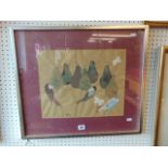 A framed watercolour birds and pears signed