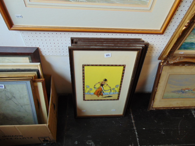 A set of five French 1882-1965 framed pictures, published to Gallerie Lutetia,