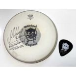 MOTORHEAD SIGNED DRUM SKIN.