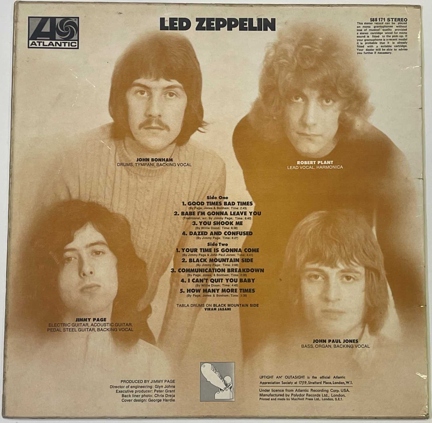 LED ZEPPELIN - LED ZEPPELIN 'I' LP (ORIGINAL UK 'SUPERHYPE' LP/SECOND SLEEVE - ATLANTIC 588171) - Image 3 of 3