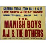 DAVID BOWIE AND THE MANISH BOYS - A RARE CONCERT POSTER FOR A CANCELLED SHOW IN COLEFORD, 1965.