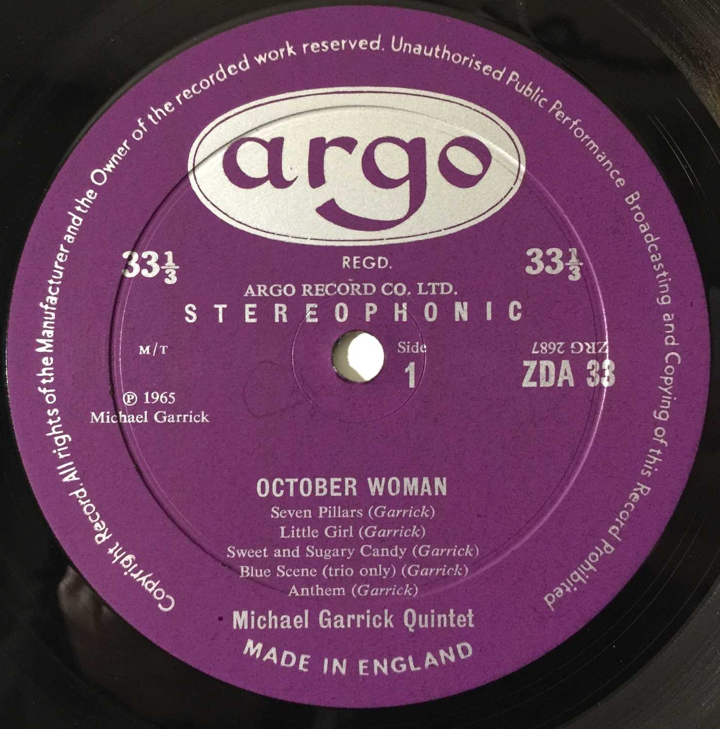 MICHAEL GARRICK QUINTET FEAT HARRIOTT & KEANE - OCTOBER WOMAN LP (UK ORIGINAL - ZDA 33) - Image 4 of 5