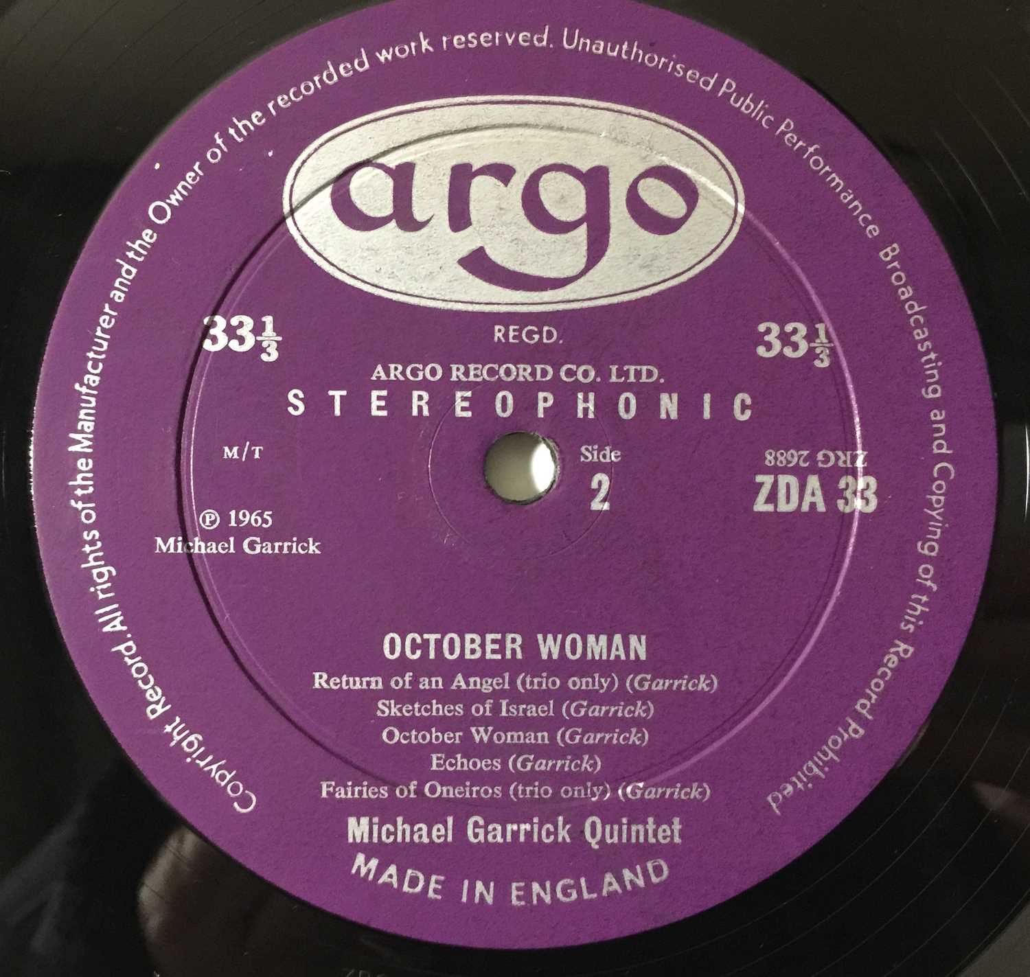 MICHAEL GARRICK QUINTET FEAT HARRIOTT & KEANE - OCTOBER WOMAN LP (UK ORIGINAL - ZDA 33) - Image 5 of 5