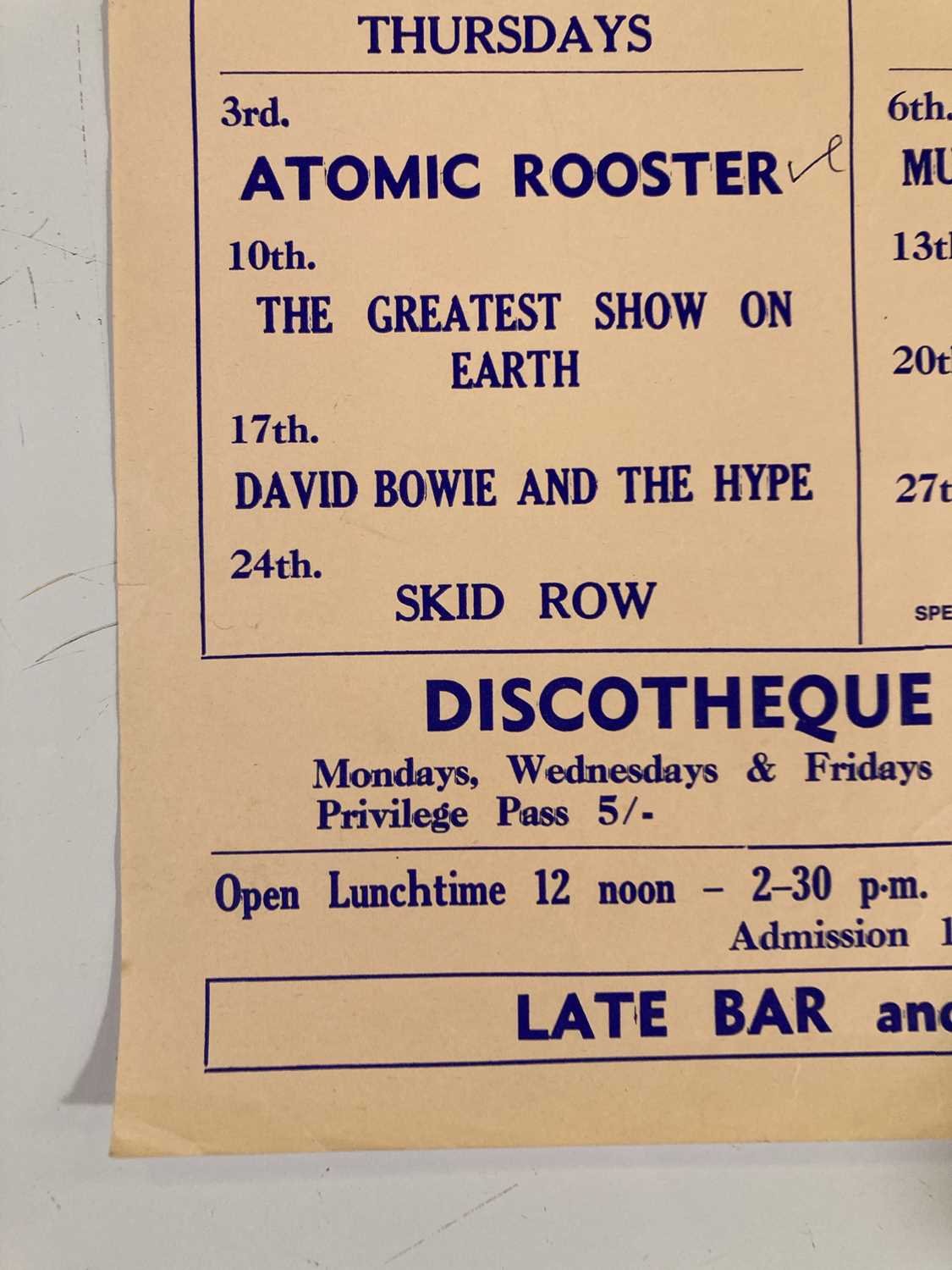 DAVID BOWIE AND THE HYPE - A RARE POSTER ADVERTISING A SCARBOROUGH CONCERT, 1970. - Image 2 of 7