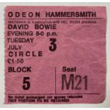 DAVID BOWIE - A RARE TICKET STUB FOR THE 'FINAL' ZIGGY CONCERT.