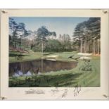 GOLF MEMORABILIA - LIMITED EDITION PRINT SIGNED BY 19 MASTERS WINNERS.