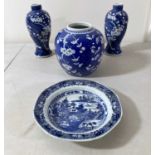 CHINESE VASES AND PLATE.