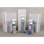 Three boxed Lladro nuns. Tallest: 27cm. Two nuns come with paperwork.