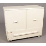 A white painted pine kitchen chest with lower drawer. Width: 97cm, Height: 84cm, Depth: 47cm.