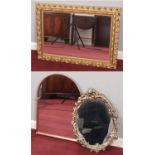 Three gilt framed mirrors. Including oval wall mirror, dome top example, etc.