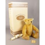 A boxed Steiff British Collector's 1996, Blond 42 teddy bear with certificate. Limited edition No