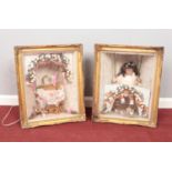 Two gilt framed porcelain doll boxes. (59cm x 49cm)