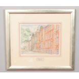 Margret Shaw, framed pencil and watercolour depicting Sheffield University. (26cm x 32cm)
