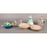 A box of assorted ceramics and glass. To include a Royal Doulton Emily figure no 4093, Limoges