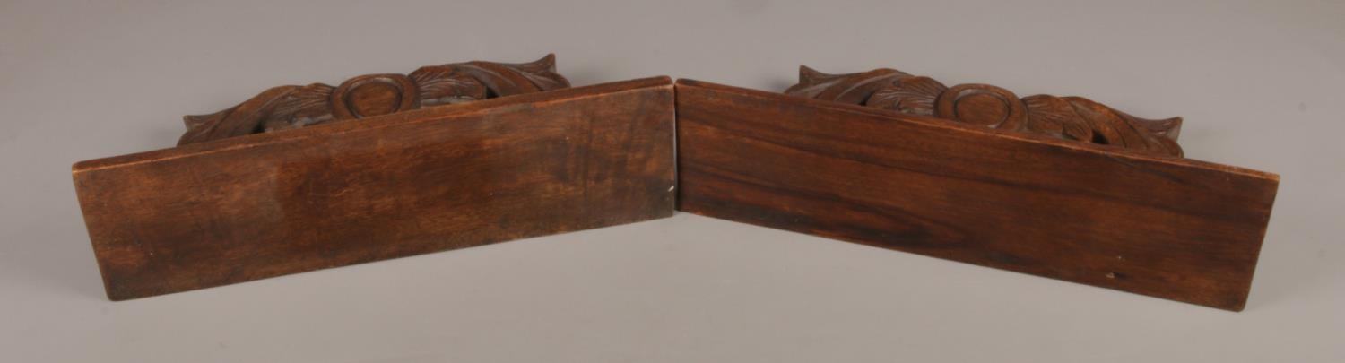 A pair of large oak Sconces/Wall Shelves with carved foliate. Width: 43cm. - Image 2 of 2