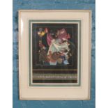 R. Bhakta, Indian figures gouache drawing. signed, 27.5cm x 36.5cm Wooden frame damaged.