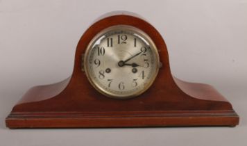 A vintage oak cased Napoleon hat mantle clock. with key & pendulum, working